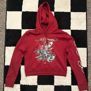 Y2K Ed Hardy Crop hoodie Burgundy New without tags